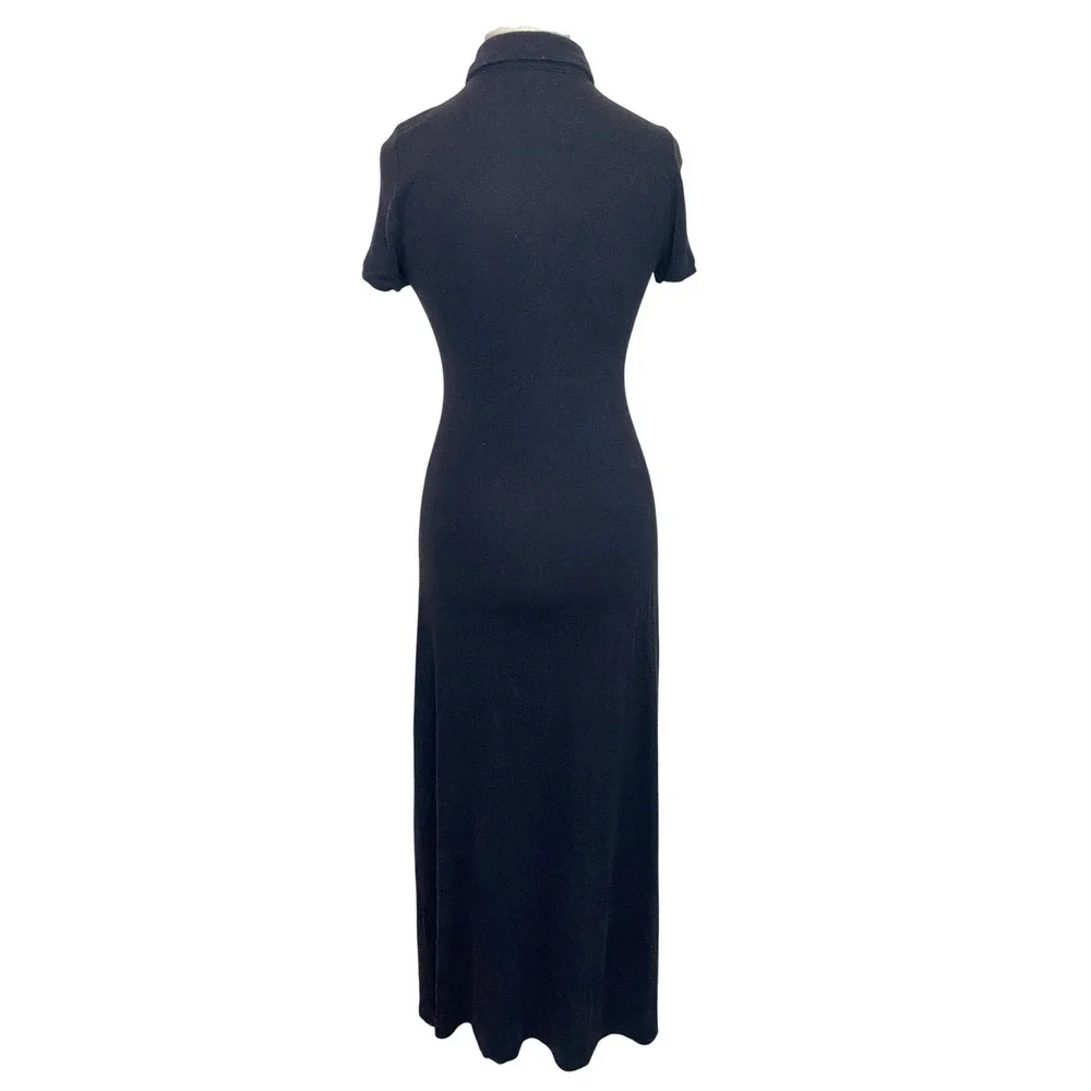 ASOS DESIGN Classic Black Linen Blend Button Front Short Sleeve Maxi Dress US 6 - Picture 3 of 9